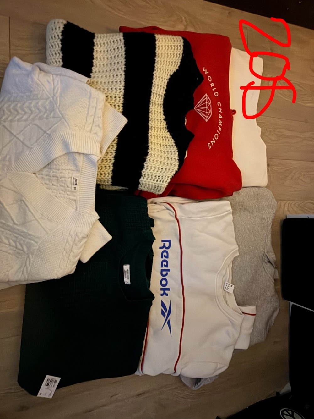 Bundle with a Reebok White Sweater with Blue Logo and Red Trim